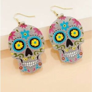 Cute Halloween Earrings. Faux Leather Sugar Skull
